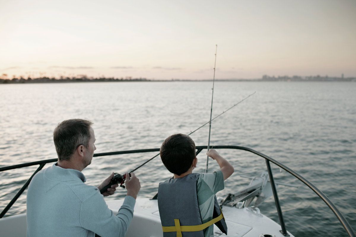 Fishing from a boat on the open ocean